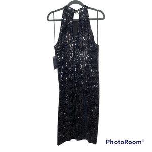 Julia Jordan black velvet sequins Sleeveless Halter Slim Cocktail Sparkle dress